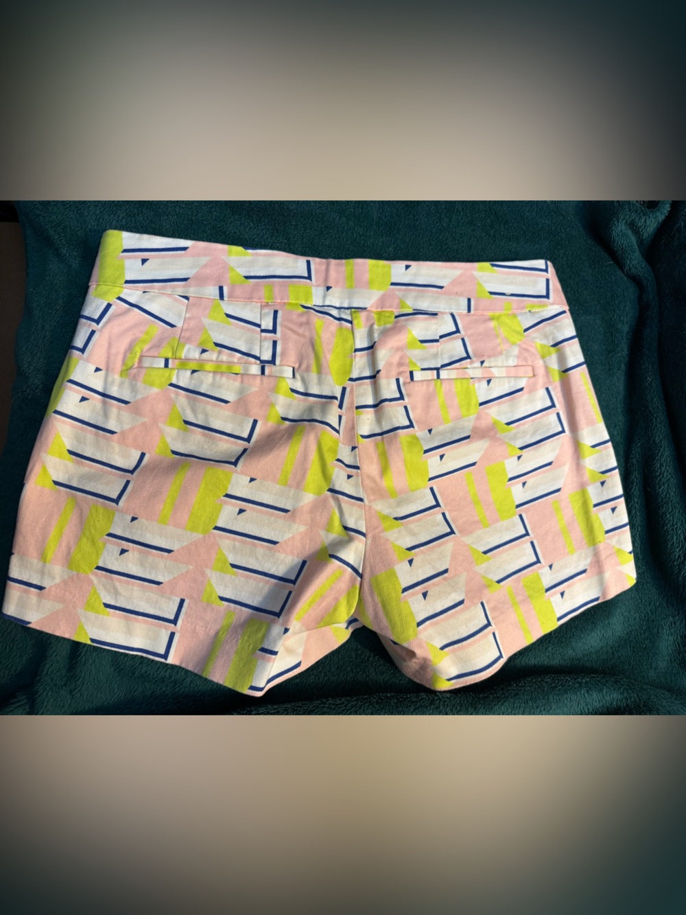 J. Crew Pink Geometric Print Shorts with Navy & Lime Accents